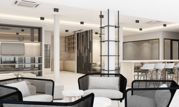 istock Work and rest areas With bookcase And conference table in white tone office and wooden floor 3d rendering 1285662049