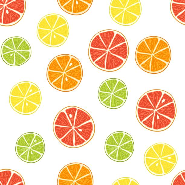 istock Seamless pattern with citrus. Slices of lime, orange, grapefruit, lemon. Bright pieces on white background. Candy sweet exotic slice juice. Vector illustration. Summer fruit icons. Fruit background. 1285664493