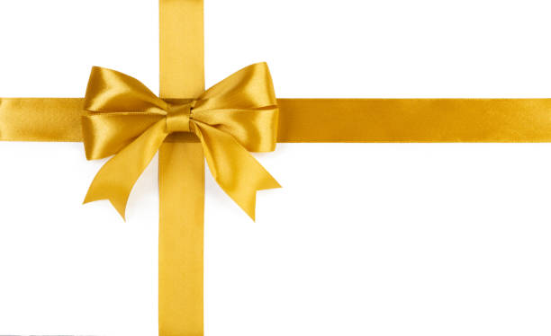 istock Gold ribbons with bow isolated on white background 1285665663