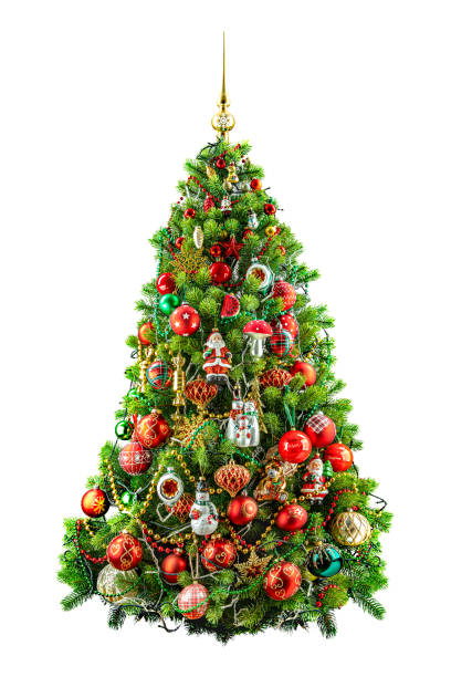 istock Christmas tree with balls isolated on white background 1285666472