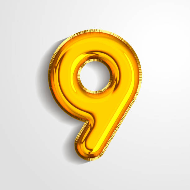 istock Gold metallic helium alphabet balloon foil number 9 nine realistic 3d render air balloon. Collection of golden balloon number set Vector illustration 1285669364