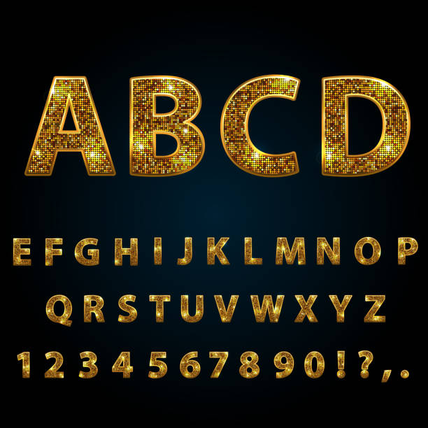 Golden Sparkle Glitter Rhinestone Alphabet Letters Numbers And