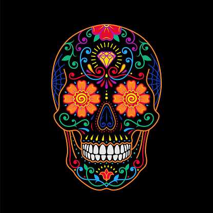 Decorative mexican sugar skull. Stylized colorful painted skull. Day of the Dead. Colorful pattern skull.