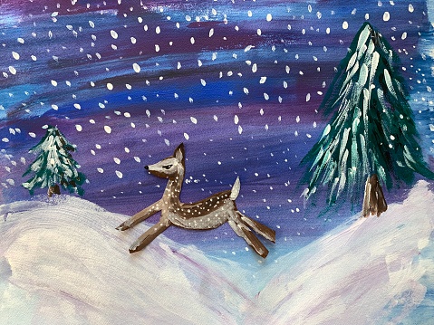 Painted deer and interchangeable backgrounds