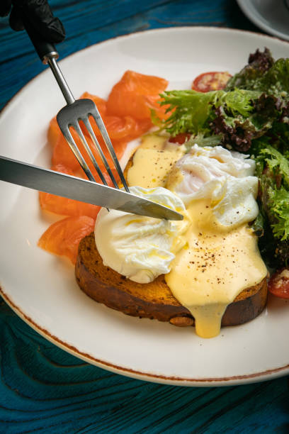 istock English breakfast, toast, poached egg, sauce, salmon 1285675975