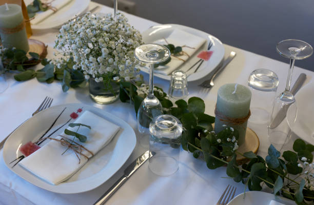 아름다운 테이블 은 결혼식 이벤트에 대한 설정 - 4407 뉴스 사진 이미지