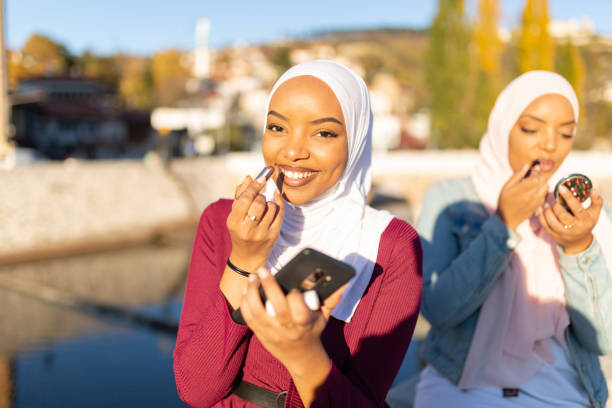istock Portrait of two young middle eastern women putting on makeup 1285687822