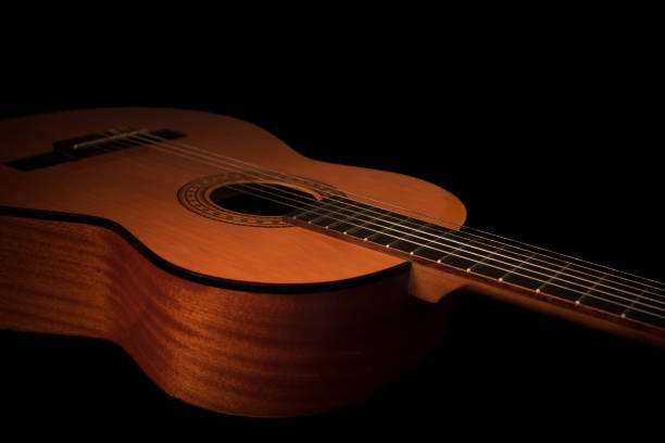istock Acoustic Guitar Body, Close Up on a Black Background 1285695430