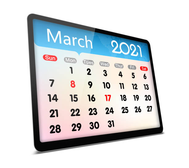 istock (Clipping path) March 2021 calendar on digital tablet isolated 1285701875