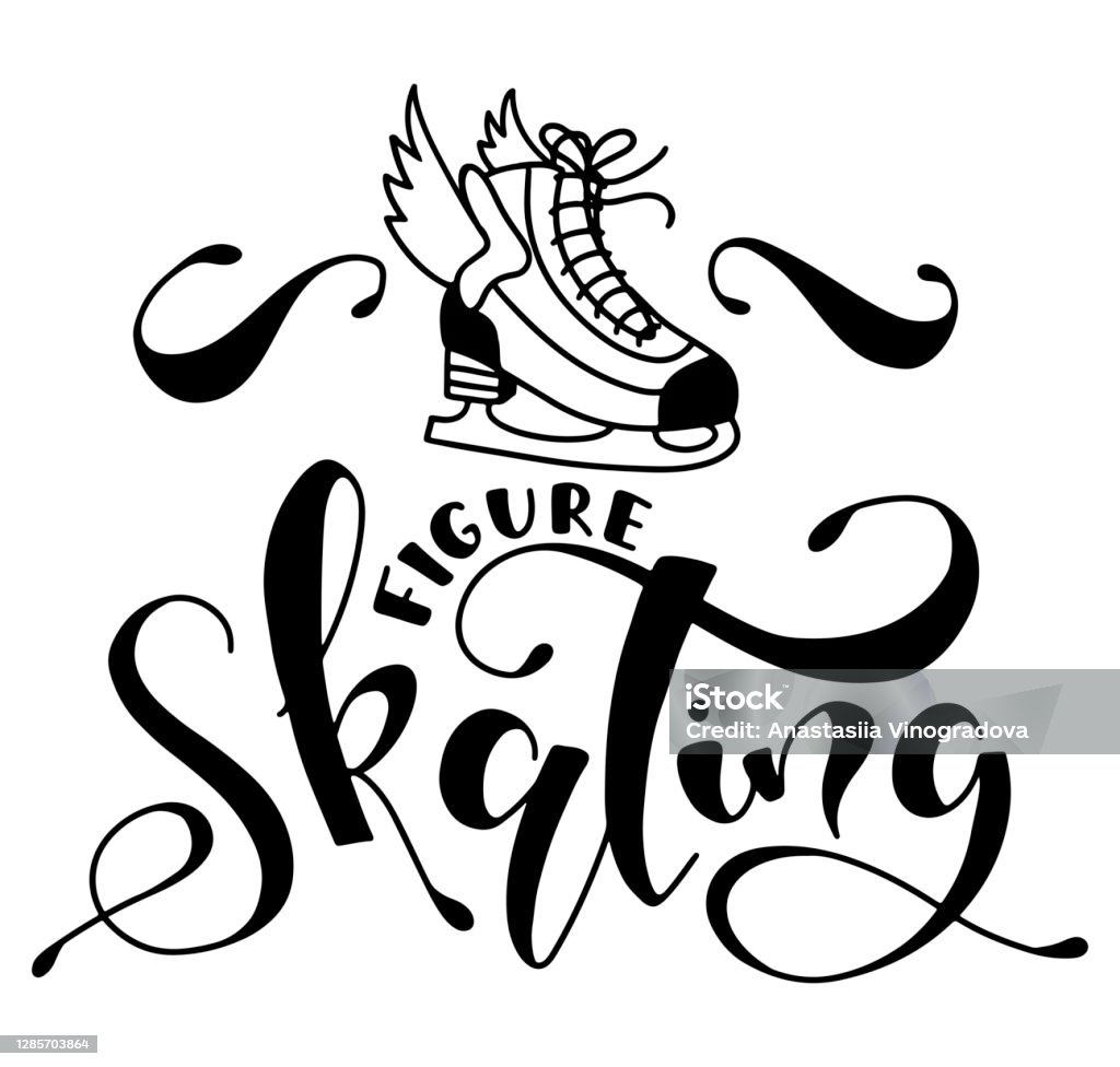 Skating Lettering Figure Skating Black Handwritten Lettering Vector Illustration With ...