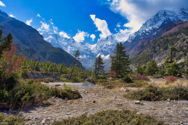 Annapurna circuit trekking landscapes stock photo