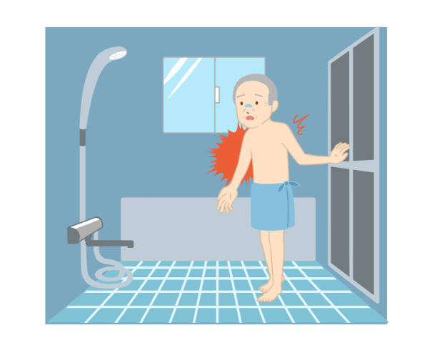 illustrations, cliparts, dessins animés et icônes de choc thermique dans la salle de bain homme âgé (pas de ligne) - soaking tub