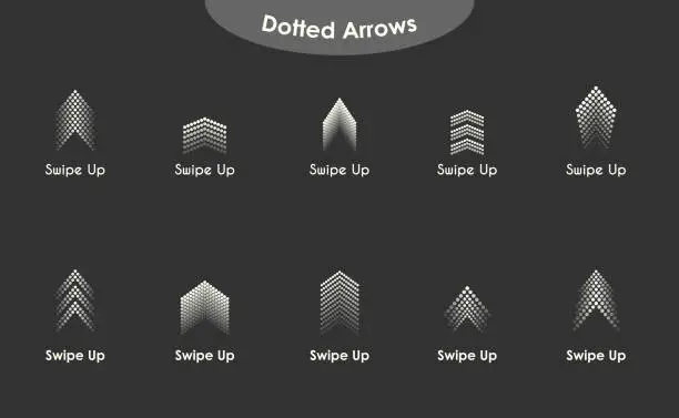 Vector illustration of Swipe up Arrows in Gradient Dotted Line Style or Creative Left, Right and Down Arrow for Social Media Posts