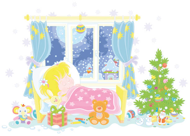istock Santa brought a gift to a sleeping little girl 1285729133