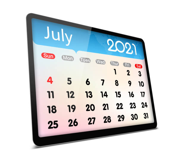 istock (Clipping path) July 2021 calendar on digital tablet isolated 1285729150
