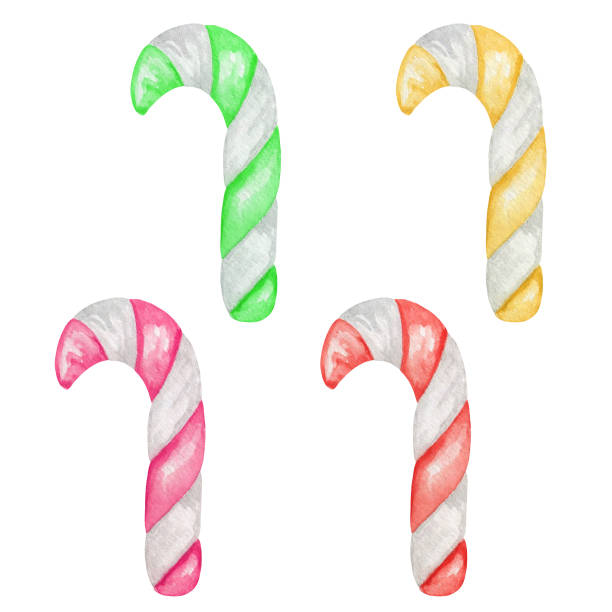 istock Watercolor candy canes clipart, new year illustration, lollipops set 1285729252