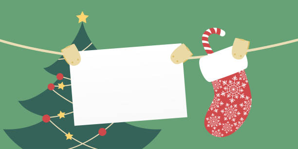 illustrations, cliparts, dessins animés et icônes de carte blanche avec la décoration de noël sur le fond vert joyeux noël, conception d’illustration - christmas card christmas parchment red