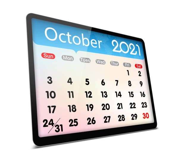 istock (Clipping path) October 2021 calendar on digital tablet isolated 1285734245