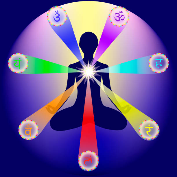 istock The person's energy. Black silhouette in the Lotus position. Chakras, Vector 1285734844