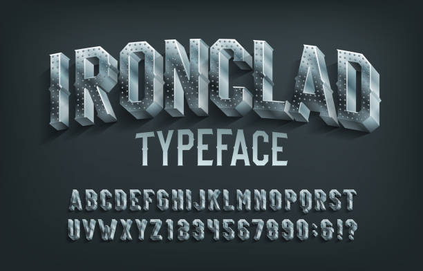 Ironclad Alphabet Font 3d Metal Letters And Numbers Stock Illustration -  Download Image Now - iStock