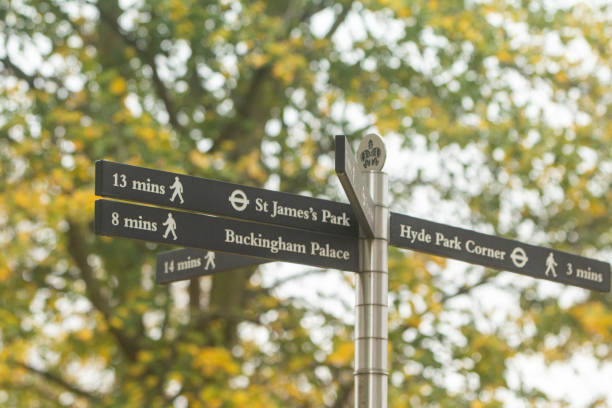 ロンドンのセント・ジェームズ・パークにある地下鉄ハイド・パーク・コーナー駅への歩道 - london england park london hyde street ストックフォトと画像