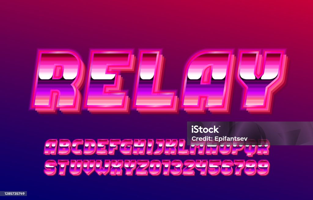 Relay Lettering Relay Alphabet Font Glow Effect Letters And Numbers Stock Illustration ...