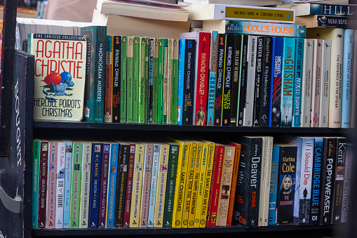 Fiction Paperbacks in Camden, London, including novels by Agatha Christie, John Grisham and Martina Cole