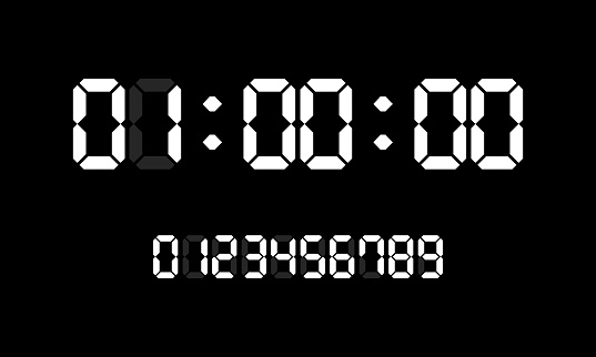 Countdown Timer With White Digital Numbers on Black Background. Vector Illustration