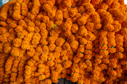 Bunch of marigold flowers displayed for sale