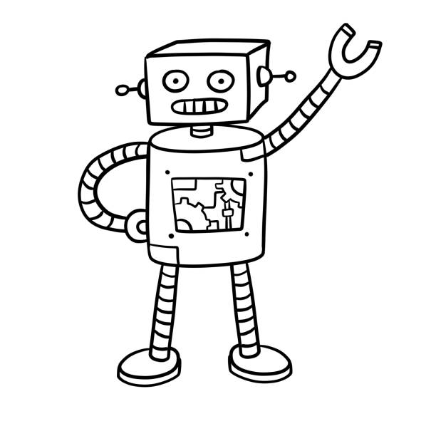 Ilustración de Robot Carácter De Garódlo Hombre De Computadora De Metal  Dibujos Divertidos Para Niños Mecanismo Amistoso Ilustración De Dibujos  Animados En Blanco Y Negro y más Vectores Libres de Derechos de