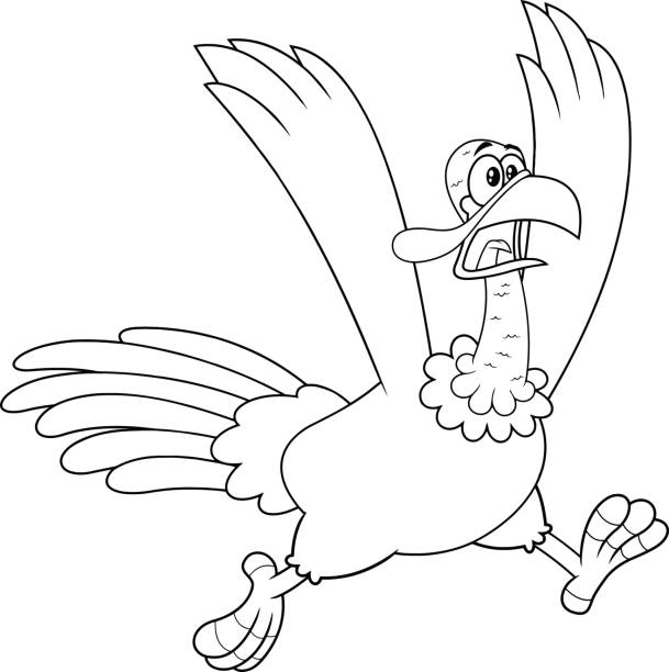 Outlined Crazy Turkey Cartoon Character Running Outlined Crazy Turkey Cartoon Character Running. Vector Illustration Isolated On White Background free thanksgiving pic stock illustrations