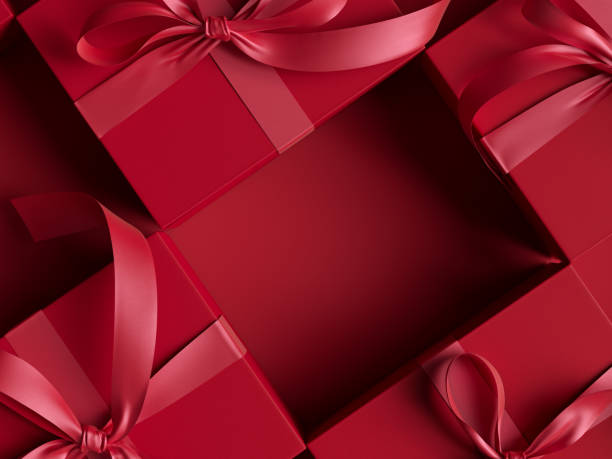 donnez des cadeaux compliments concept, la publicité boutique cosmétique avec boîte cadeau rouge. bannière de jour de valentine. rendu 3d. - valentine present photos et images de collection