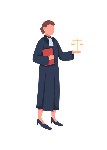 Female judge flat color vector faceless character Female judge flat color vector faceless character. Law, justice. Supreme court. Woman with scales. Legal tribunal. Courthouse trial isolated cartoon illustration for web graphic design and animation judge stock illustrations