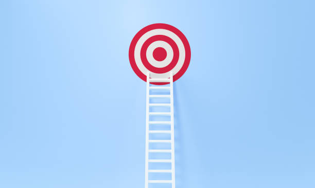 istock Step ladder achievement on a blue wall, Up and down the stairs. Growth, 1285748997