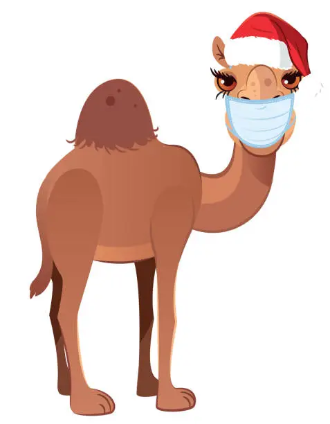Vector illustration of Medical Masked Camel and Santa Hat
