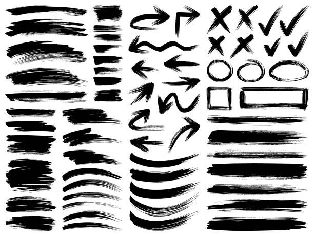 Paint brush strokes Set of paint brush strokes. Vector design elements. Isolated grunge brush smears black on white. stained textures stock illustrations