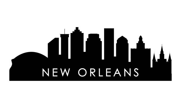 New Orleans skyline silhouette. Black New Orleans city design isolated on white background. New Orleans skyline silhouette. Black New Orleans city design isolated on white background. new orleans stock illustrations