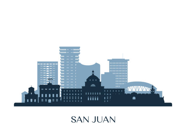 San Juan, Puerto Rico skyline, monochrome silhouette. Vector illustration. San Juan, Puerto Rico skyline, monochrome silhouette. Vector illustration. puerto rico stock illustrations