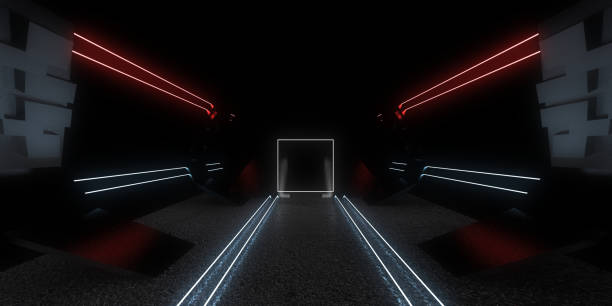 istock 3D abstract background with neon lights. neon tunnel .space construction . 3d illustration 1285757785