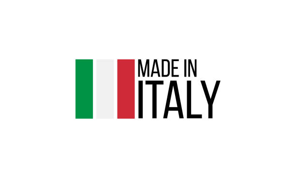 illustrazioni stock, clip art, cartoni animati e icone di tendenza di made in italy, logo vettoriale con bandiera italiana - made in italy