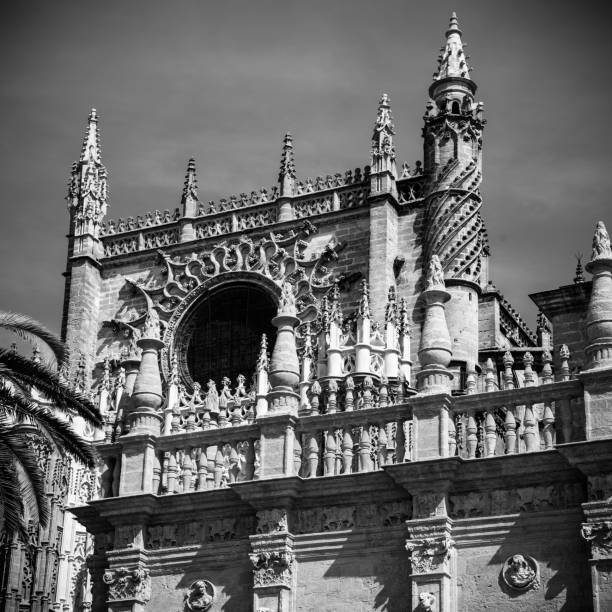 detail of the cathedral in seville,  spain. black and white