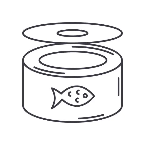 Vector illustration of Canned fish concept icon, linear isolated illustration, thin line vector, web design sign, outline concept symbol with editable stroke on white background.