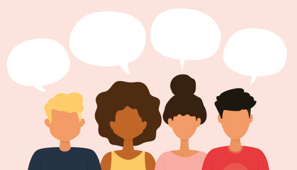 Group of mans and womans discuss social network. Discussing people. Group of mans and womans discuss social network. Discussing people. Discussion of news. Speech bubble. Vector illustration. student stock illustrations