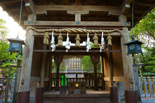 Fujisawa / Japan - Sept 10, 2019: Enoshima Okutsunomiya Shrine the oldest shrine of Enoshima Jinja Shrines