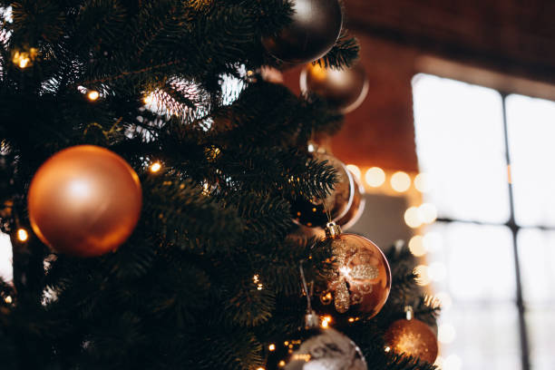 istock christmas decorations, balls on a christmas tree, christmas background with bokeh, selective focus 1285765338