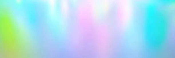 Photo of Blurred pastel multicolored background from lights. Iridescent holographic abstract aurora light neon colors backdrop. banner