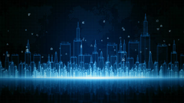 Smart City Digital Cyberspace, Digital Data Network Connections, Global Communication 5g High-Speed Internet Connection, Data Analysis Technology Digital Background Concept.