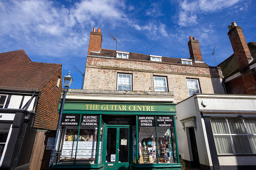 The Guitar Centre in Sevenoaks, England. This store has been running for several years and caters to those looking for guitars and associated musical equipment.