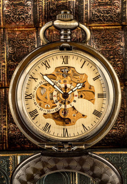 istock Antique clock dial close-up. Vintage pocket watch. 1285769286