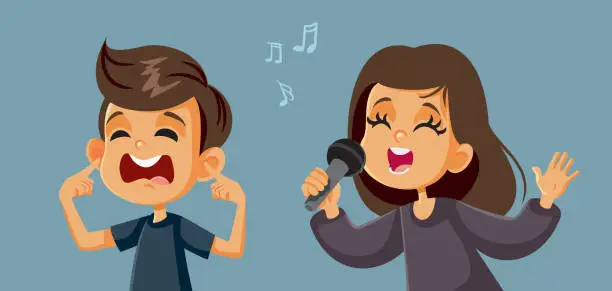 Vector illustration of Girl Singing Next to a Boy Covering His Ears